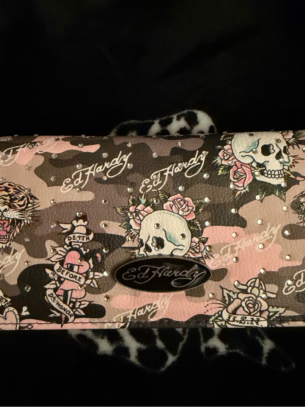 Ed Hardy Pink Camo + rhinestones & Skull & Print Wallet